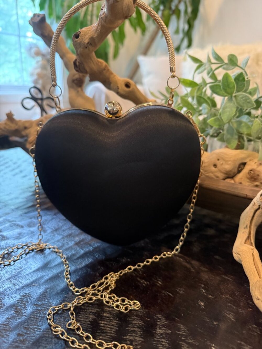 Black Satin Heart Shaped Evening Bag - Picture 3 of 5